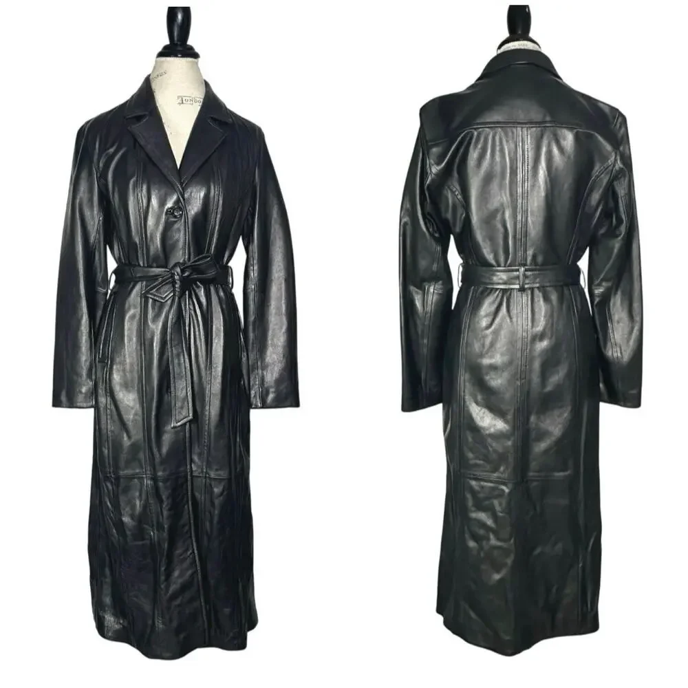 Wilsons Leather | Women | Black Chic Soft Genuine Leather Trench Coat | Medium - Picture 1 of 15